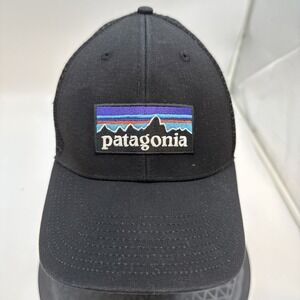 Patagonia Hat Cap Snap Back Black Trucker Mesh Embroidered Patch Baseball Mens